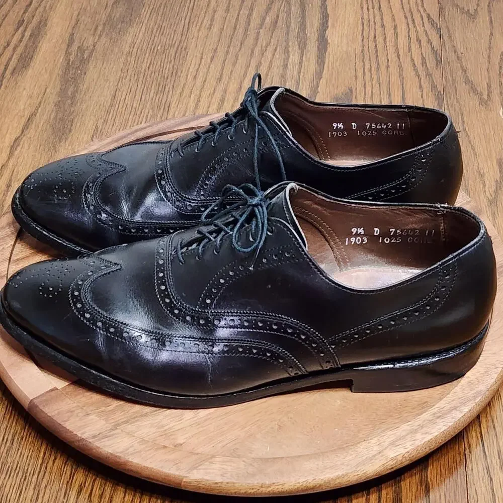 Allen Edmonds Chester Dress Shoes Mens Size 9.5 D Black Leather Wingtip Oxford